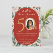 Weihnachtsfeier 50. Geburtstagsparty Einladung (Stehend Vorderseite)