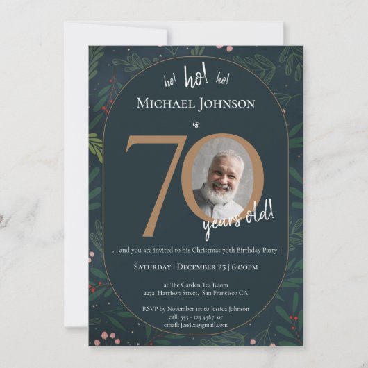 Weihnachtsfeier 70. Geburtstagsparty Einladung (Vorderseite)