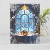 Weihnachtsfeier Abendessen Blaue Schneeflocke Einladung (Stehend Vorderseite)