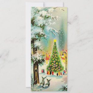 Weihnachtsfeier Ansammlung rund um den Baum Feiertagskarte