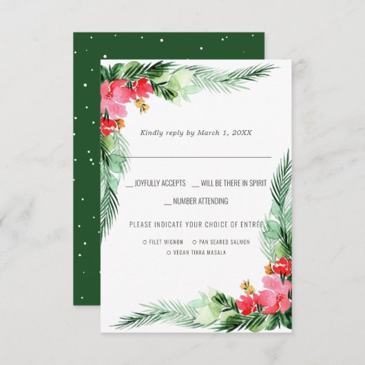 Weihnachtsfeier | Aquarellfarbenes UAWG mit Essens RSVP Karte (Vorne/Hinten)