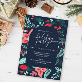 Weihnachtsfeier Blau Botanisch Rot Floral   Einladung