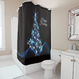 Weihnachtsfeier Blaue Baum Glänzend Schwarz Elegan Duschvorhang