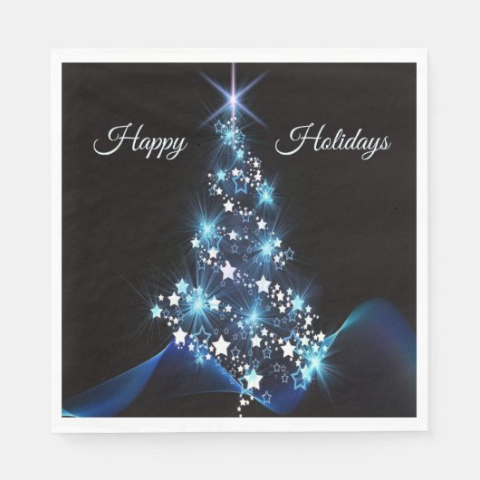 Weihnachtsfeier Blaue Baum Glänzend Schwarz Elegan Serviette (Vorderseite)