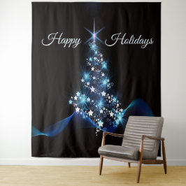 Weihnachtsfeier Blaue Baum Glänzend Schwarz Elegan Wandteppich