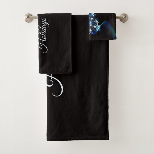 Weihnachtsfeier Blaue Baum Glänzend Schwarze Elega Badhandtuch Set (Insitu)