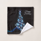 Weihnachtsfeier Blaue Baum Glänzend Schwarze Elega Badhandtuch Set (Waschlappen)