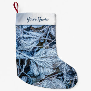 Weihnachtsfeier Blaue Blätter Schnee Feiertage Win Kleiner Weihnachtsstrumpf