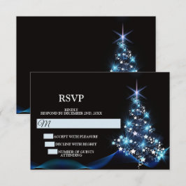 Weihnachtsfeier Blaue Glänzende Baum Schwarze Eleg RSVP Karte