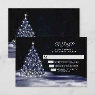 Weihnachtsfeier Blaue Glänzende Baum Winter Navy RSVP Karte