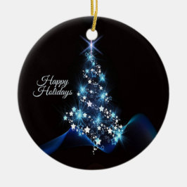 Weihnachtsfeier Blaue Tanne Glänzend Schwarz Elega Keramik Ornament