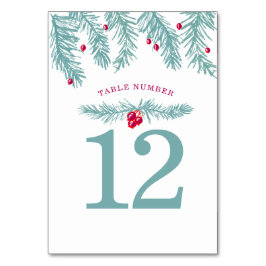 Weihnachtsfeier Blaue Tanne Rote Beere Weihnachten Tischnummer