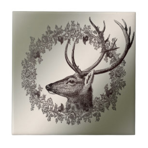 Weihnachtsfeier Blumige Rentiere Golden Winter Fliese