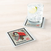 Weihnachtsfeier Briefmarke Glasuntersetzer (Schrägansicht)