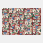 Weihnachtsfeier Briefmarke Retro Trio Geschenk Geschenkpapier Set (Vorderseite)
