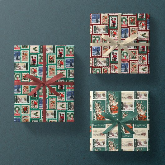 Weihnachtsfeier Briefmarke Retro Trio Geschenk Geschenkpapier Set