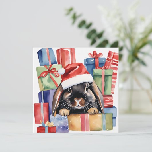 Weihnachtsfeier Bunny Rabbit Feiertagskarte (Stehend Vorderseite)