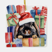 Weihnachtsfeier Bunny Rabbit Keramikornament (Vorderseite)