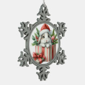 Weihnachtsfeier Bunny Rabbit Schneeflocken Zinn-Ornament (Links)
