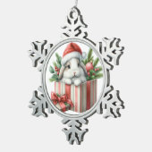 Weihnachtsfeier Bunny Rabbit Schneeflocken Zinn-Ornament (Rechts)