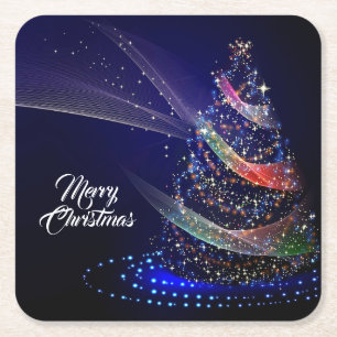Weihnachtsfeier Bunte Baum Navyblau Rechteckiger Pappuntersetzer