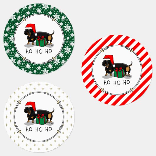 Weihnachtsfeier Dackel (schwarz & braun) Funny Etiketten (Gruppe)