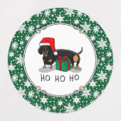 Weihnachtsfeier Dackel (schwarz & braun) Funny Etiketten (Design 1)