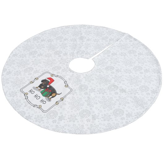 Weihnachtsfeier Dackel (schwarz & braun) Funny Fleece Weihnachtsbaumdecke (Schrägansicht)