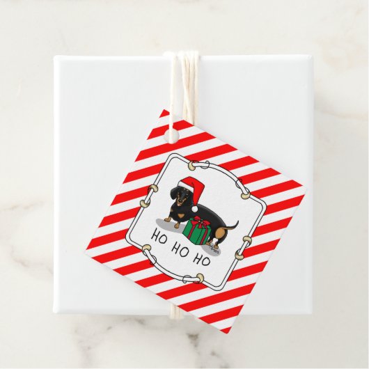 Weihnachtsfeier Dackel (schwarz & braun) Funny Geschenkanhänger (Beispiel)