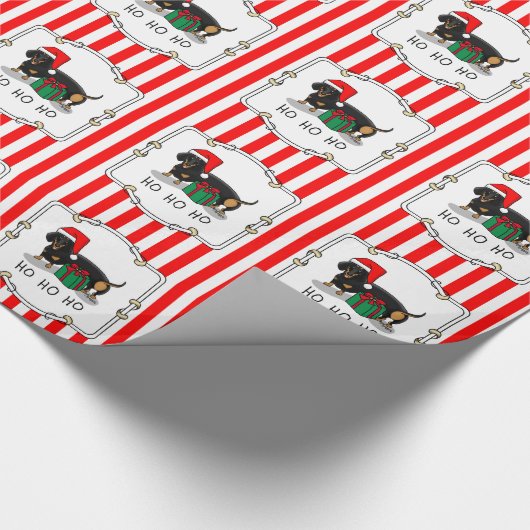 Weihnachtsfeier Dackel (schwarz & braun) Funny Geschenkpapier (Ecke)