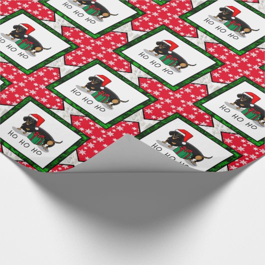 Weihnachtsfeier Dackel (schwarz & braun) Funny Geschenkpapier (Ecke)