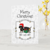 Weihnachtsfeier Dackel (schwarz & braun) Funny Karte (Gelbe Blume)