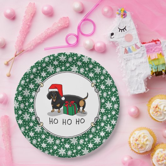 Weihnachtsfeier Dackel (schwarz & braun) Funny Pappteller (Party)