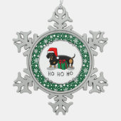 Weihnachtsfeier Dackel (schwarz & braun) Funny Schneeflocken Zinn-Ornament (Vorderseite)