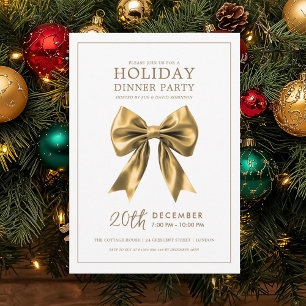 Weihnachtsfeier Dinner Party Gold Satin-Schleife Einladung