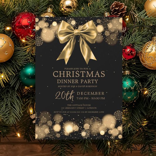Weihnachtsfeier Dinner Party Winter Goldener Bogen Einladung