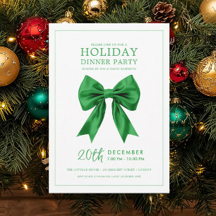 Weihnachtsfeier Dinnerparty Grüner Satin-Schleife Einladung