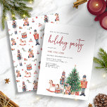 Weihnachtsfeier Einladung<br><div class="desc">Diese niedliche und einzigartige Weihnachtsfeier lädt mit handgemalten Wasserfarbe Muskatnussknacksoldaten, einem wunderschönen Weihnachtsbaum und einem skurrilen Passmuster auf der Rückseite zum Verweilen ein. Finden Sie passende Artikel in der WeihnachtsnachtsNutcracker Kollektion.</div>