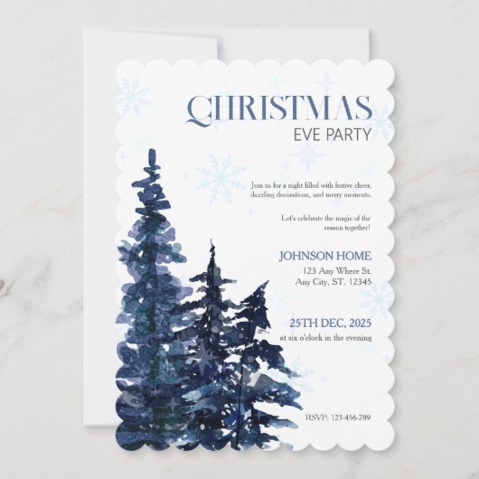 Weihnachtsfeier-Einladung, Blaue Chic-Einladungen Einladung (Vorderseite)