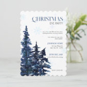 Weihnachtsfeier-Einladung, Blaue Chic-Einladungen Einladung (Stehend Vorderseite)