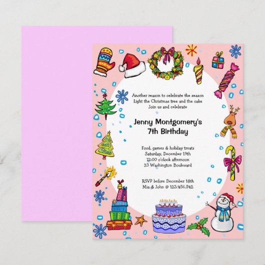 Weihnachtsfeier Einladung Light Pink (Vorne/Hinten)