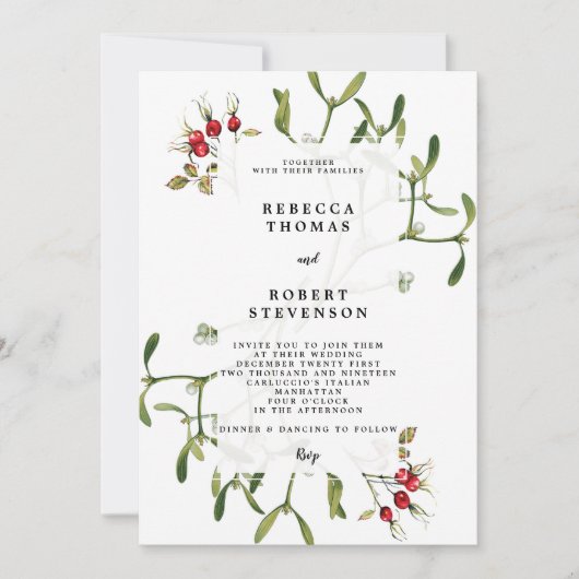 Weihnachtsfeier Einladung mistletoe (Vorderseite)