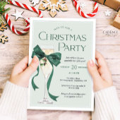 Weihnachtsfeier-Einladung mit grüner Schleife Einladung