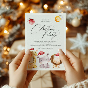 Weihnachtsfeier-Einladung mit niedlichen Tieren de Feiertagskarte