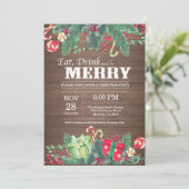 Weihnachtsfeier Einladung rustikales Holz (Stehend Vorderseite)