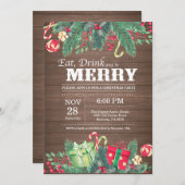 Weihnachtsfeier Einladung rustikales Holz (Vorne/Hinten)