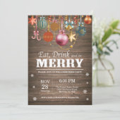 Weihnachtsfeier Einladung Rustikales Holz (Stehend Vorderseite)