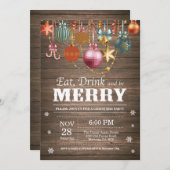 Weihnachtsfeier Einladung Rustikales Holz (Vorne/Hinten)