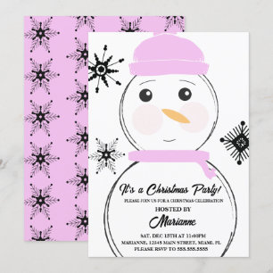 Weihnachtsfeier-Einladung Schneemann rosa Schal Hu Einladung