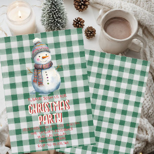 Weihnachtsfeier-Einladung Süßer Schneemann grüne Einladung